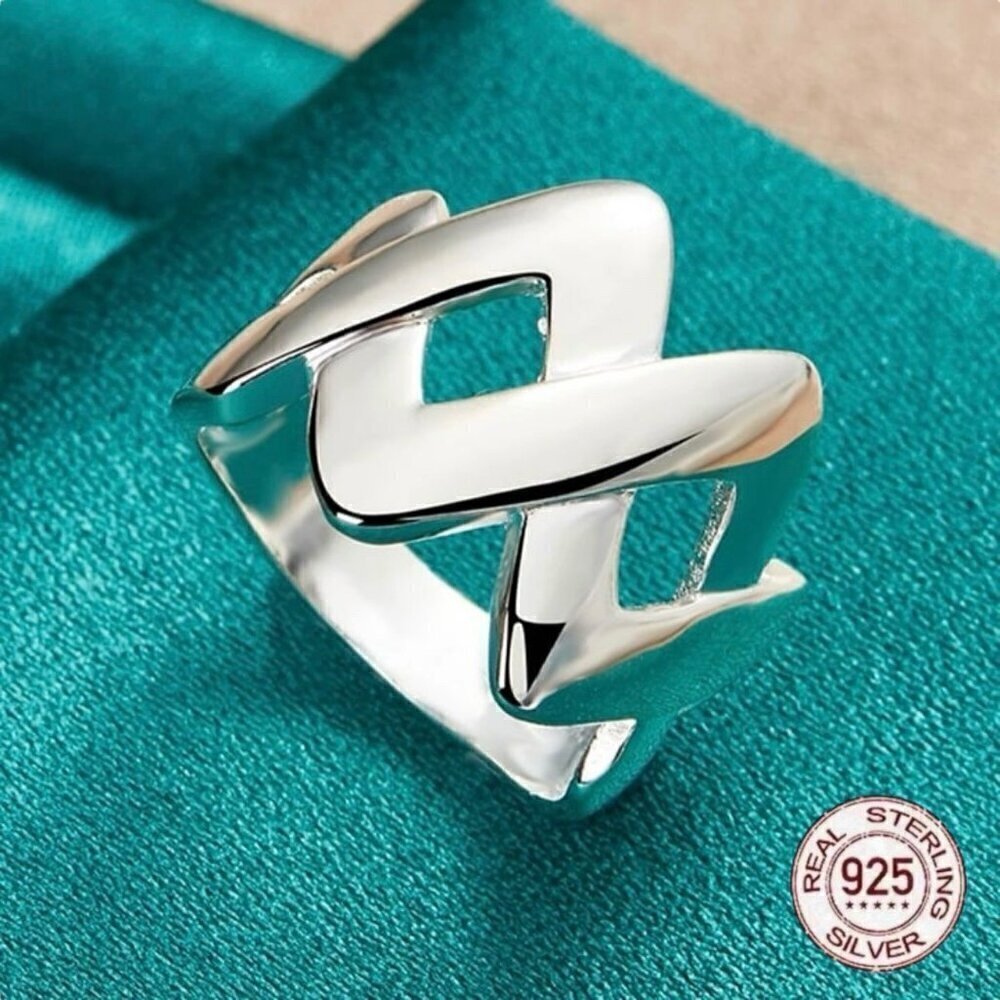 NWT S925 Sterling Silver Wavy Crisscross Statement Wide Band Ring Sz.10